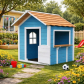 Продукт GINGER HOME Детска Дървена Къщичка за Игра – За Ролеви Игри, Двор и Градина, Синя, 118×138×132.5 см - 2 - BG Hlapeta