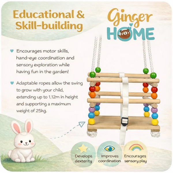 Продукт GINGER HOME - Детска Дървена Люлка с Колан и Бордове - 0 - BG Hlapeta