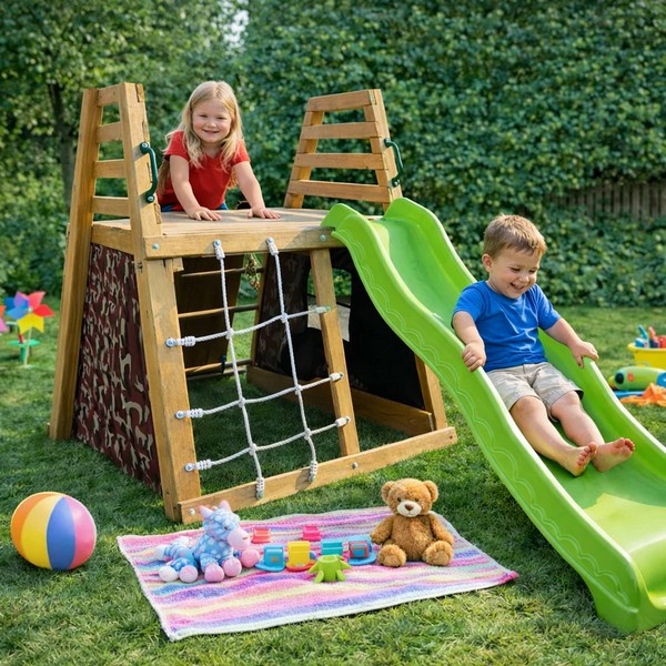 Продукт GINGER HOME - Детска дървена пързалка с катерушка за двор, 285×152×123 см - 0 - BG Hlapeta