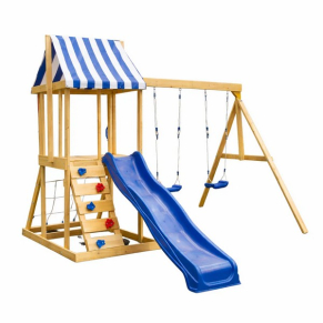 GINGER HOME - 4 в 1 – Пързалка 1.8 м, 2 Люлки, Катерушка и Въжена Мрежа, 308×318×244 см