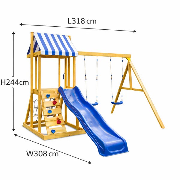 Продукт GINGER HOME - 4 в 1 – Пързалка 1.8 м, 2 Люлки, Катерушка и Въжена Мрежа, 308×318×244 см - 0 - BG Hlapeta
