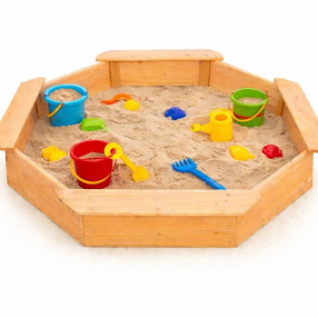 GINGER HOME - Детски дървен пясъчник – 8-странен модел с 4 седалки, 134.5×134.5 см