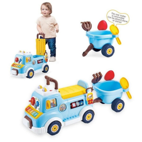 TEANTOYS - Детски музикален камион с ремарке 2 в 1 яздене, бутане и игра