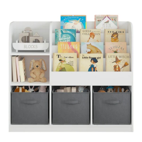 Продукт GINGER HOME - Етажерка с Рафтове за Играчки и Книги, 3 Текстилни Кутии, Дървен - 0 - BG Hlapeta