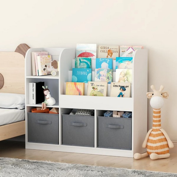 Продукт GINGER HOME - Етажерка с Рафтове за Играчки и Книги, 3 Текстилни Кутии, Дървен - 0 - BG Hlapeta