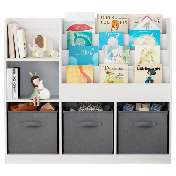 Продукт GINGER HOME - Етажерка с Рафтове за Играчки и Книги, 3 Текстилни Кутии, Дървен - 0 - BG Hlapeta