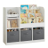 GINGER HOME - Етажерка с Рафтове за Играчки и Книги, 3 Текстилни Кутии, Дървен