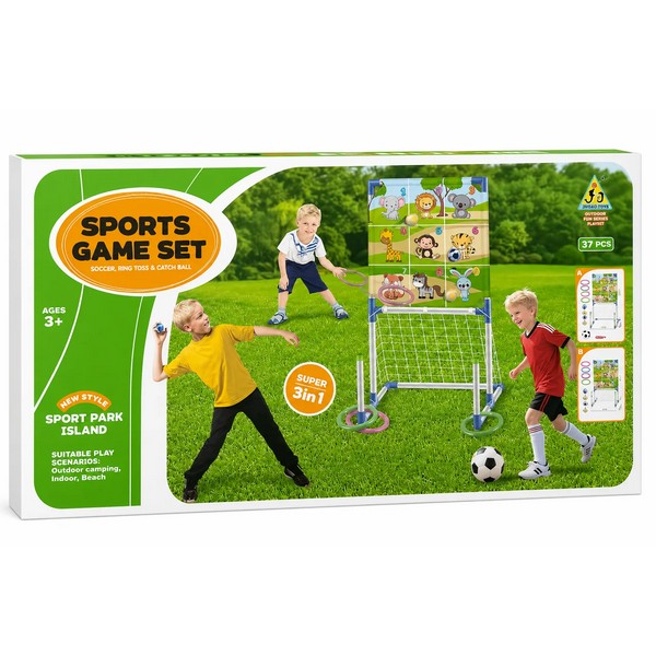 TEANTOYS - Детски спортен комплект 3 в 1 – футбол, хвърляне на рингове и целева игра