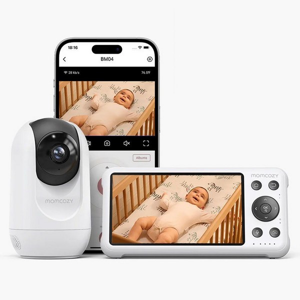 Momcozy BM04 - Двурежимен бебефон с камера, 5 инча 1080P Full HD