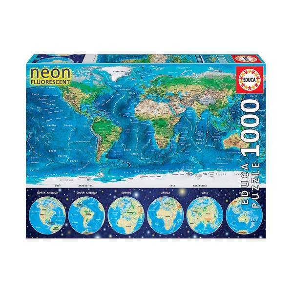 Продукт Educa Световна карта - Неонов пъзел 1000 части - 0 - BG Hlapeta