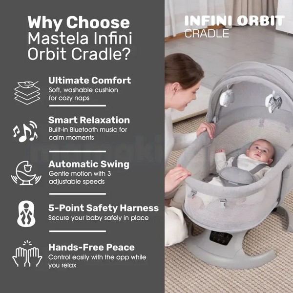 Продукт TEANTOYS - Електрическа бебешка люлка Mastela Infini Orbit, с Bluetooth и 360° въртене - 0 - BG Hlapeta