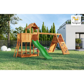 Fungoo FLUPPI DOUBLE - дървена детска площадка с пързалка и 2 люлки