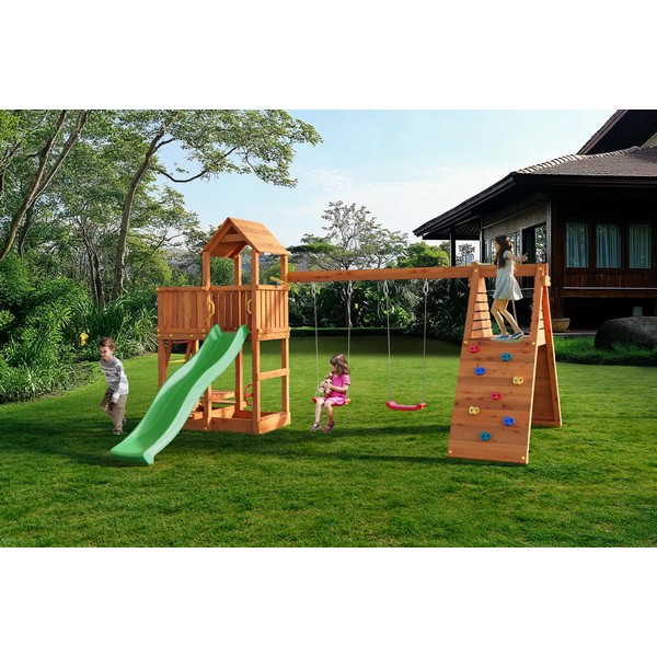 Продукт Fungoo FLUPPI DOUBLE - дървена детска площадка с пързалка и 2 люлки - 0 - BG Hlapeta