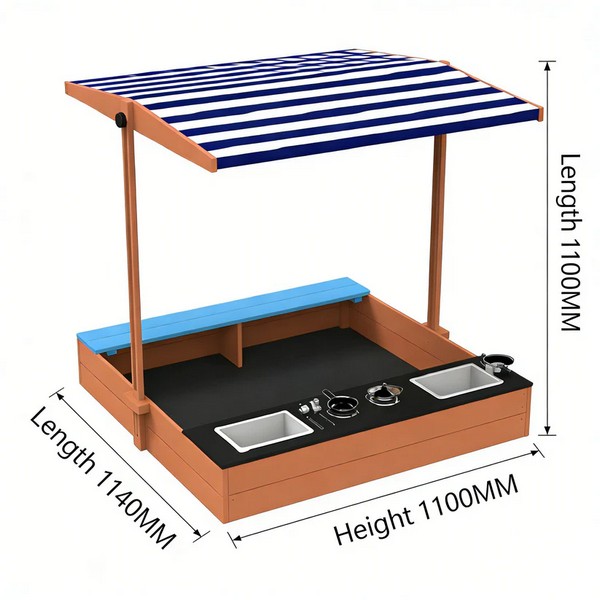 Продукт Ginger Home  Детски Дървен Пясъчник 3в1 с Кухня, Пейка и Сенник с UV Защита 110x114x110 см – Игра на Открито - 0 - BG Hlapeta
