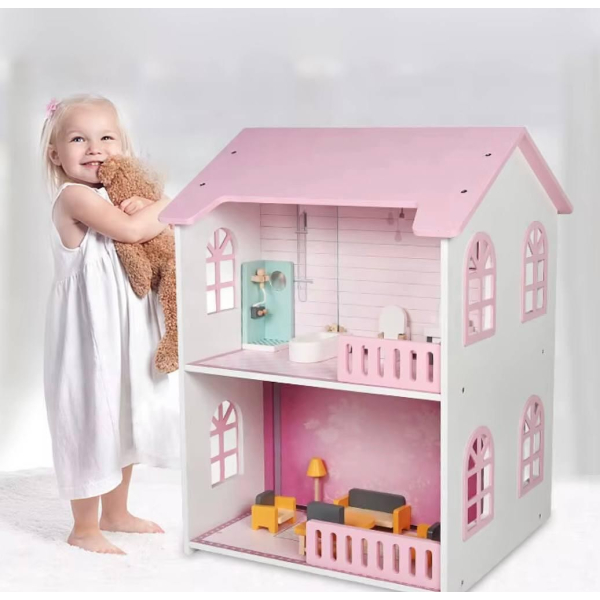 Продукт TEANTOYS - Голяма дървена къща за кукли 60 см височина + мебели - 0 - BG Hlapeta