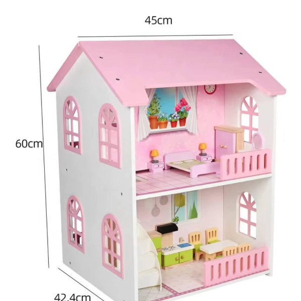 Продукт TEANTOYS - Голяма дървена къща за кукли 60 см височина + мебели - 0 - BG Hlapeta