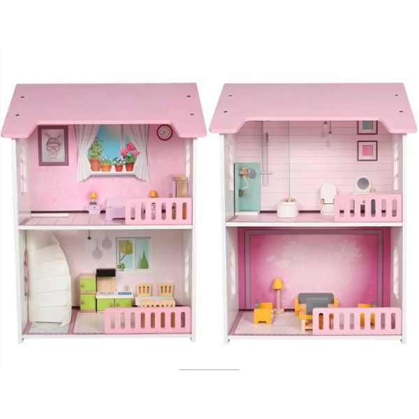 Продукт TEANTOYS - Голяма дървена къща за кукли 60 см височина + мебели - 0 - BG Hlapeta