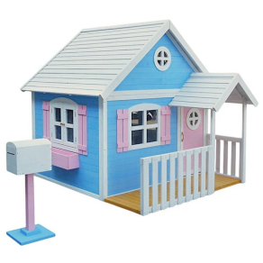 GINGER HOME - Голяма Дървена Детска Къща с Веранда, 194x229x210 см