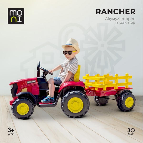 Продукт Акумулаторен трактор с ремарке Rancher 12V с музика и светлини - 0 - BG Hlapeta