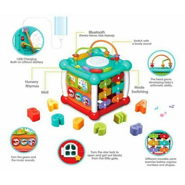 Продукт TEANTOYS - Интерактивен образователен куб Kids Melody с Bluetooth, музика, светлини и сортер - 0 - BG Hlapeta
