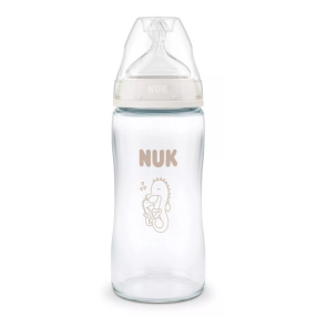 NUK First Choice Temperature Control - Стъклено шише  240мл. със силиконов биберон за хранене 3+мес. р-р М,