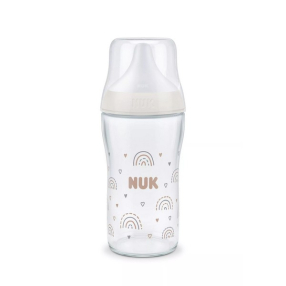 NUK Perfect Match - Стъклено шише 230мл. със силиконов биберон за хранене M, 3+мес.