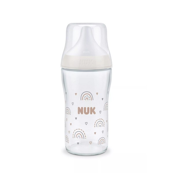 NUK Perfect Match - Стъклено шише 230мл. със силиконов биберон за хранене M, 3+мес.