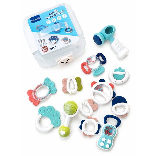 TEANTOYS - Комплект бебешки дрънкалки и гризалки 12 части в куфарче