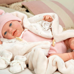 Arias Кукла-бебе в розово вълнено боди с аксесоари, 45 см.