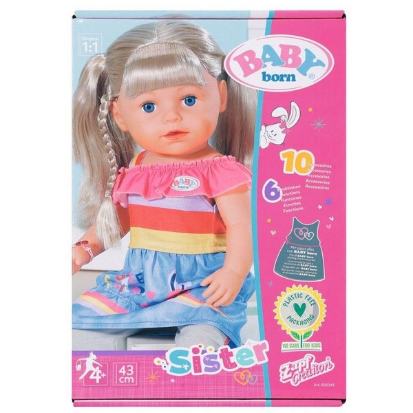 Baby Born - Интерактивна кукла с дълга коса и аксесоари, 43см