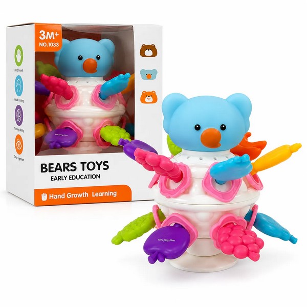 TEANTOYS - Образователна бебешка играчка Мече с цветни елементи за въртене и хващане – 3м+