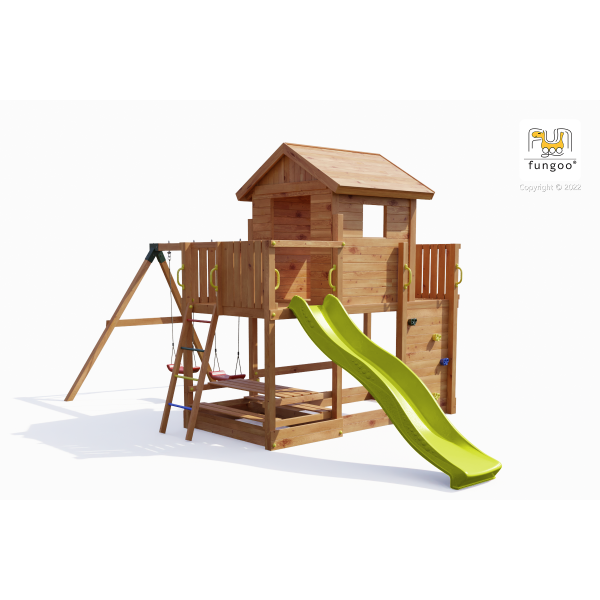 Продукт Fungoo MARS TEAK - Детска площадка с къща, пързалка и 2 люлки - 0 - BG Hlapeta