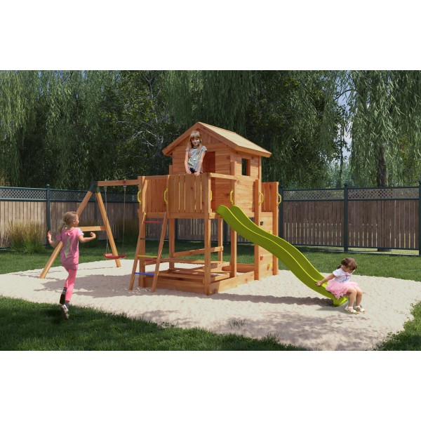 Продукт Fungoo MARS TEAK - Детска площадка с къща, пързалка и 2 люлки - 0 - BG Hlapeta