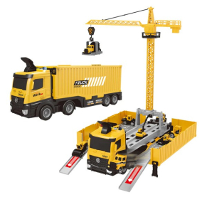 HKTEC - Камион платформа с писта, кран и строителни машини