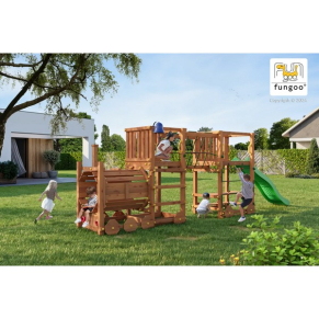 Fungoo LOCO EXPRESS - Дървен влак с пързалка