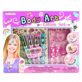 Robe Toy - Забавен момичешки комплект за татуировки с блестящи химикали, 8 части Robe Toy - Забавен момичешки комплект за татуировки с блестящи химикали, 8 части