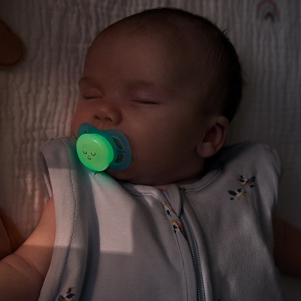 Продукт Philips AVENT Ultra Start Night - 2 бр. светещи в тъмното ортодонтски залъгалки за новородени, в синьо и зелено с декор Sleep, в кутия за стерилизиране - 0 - BG Hlapeta