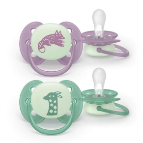 Philips Avent Ultra Soft - Night - Залъгалки + кутия за стерилизация (6-18м+, 2 бр.) Philips Avent Ultra Soft - Night - Залъгалки + кутия за стерилизация (6-18м+, 2 бр.)