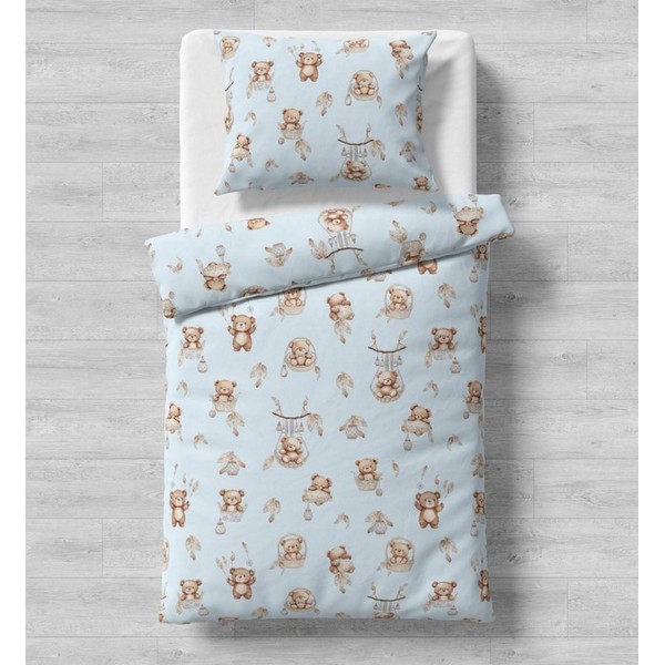 Galix МЕЧЕ В КОШНИЧКА СИН - Детски спален комплект, 4 части