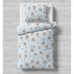 Galix МЕЧЕ В КОШНИЧКА СИН - Детски спален комплект, 3 части