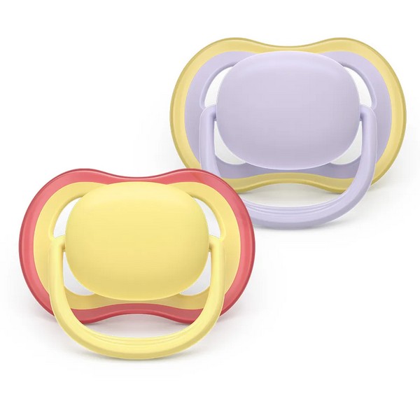 Продукт Philips AVENT Ultra Air - 2 броя ортодонтски силиконови залъгалки, 0-6м, пастелни, в кутия за стерилизиране - 0 - BG Hlapeta