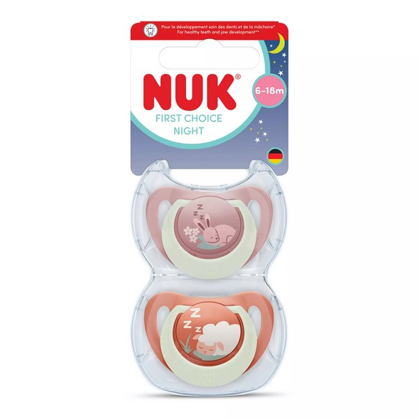 Продукт NUK First Choice Night - Биберон залъгалка, силикон, 6-18 мес., 2 бр. - 0 - BG Hlapeta