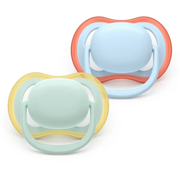 Продукт Philips AVENT Ultra Air - 2 броя ортодонтски силиконови залъгалки, 0-6м, пастелни, в кутия за стерилизиране - 0 - BG Hlapeta