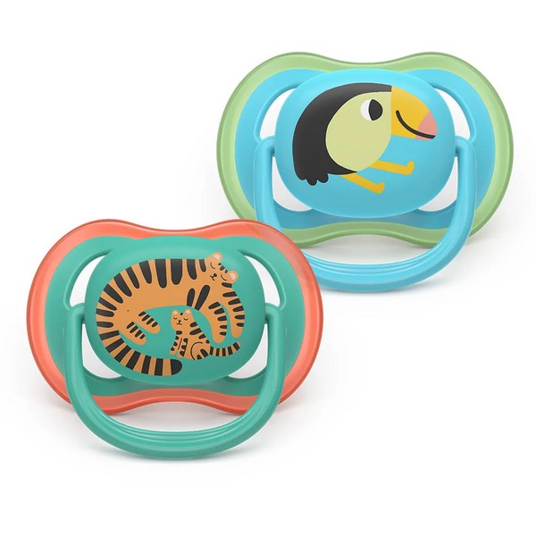 Продукт Philips AVENT Ultra Air - 2 броя ортодонтски силиконови залъгалки, 6-18м, с картинки, в кутия за стерилизиране - 0 - BG Hlapeta