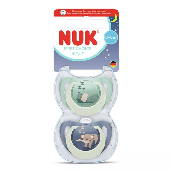 Продукт NUK First Choice Night - Биберон залъгалка, силикон, 0-6 мес., 2 бр. - 0 - BG Hlapeta