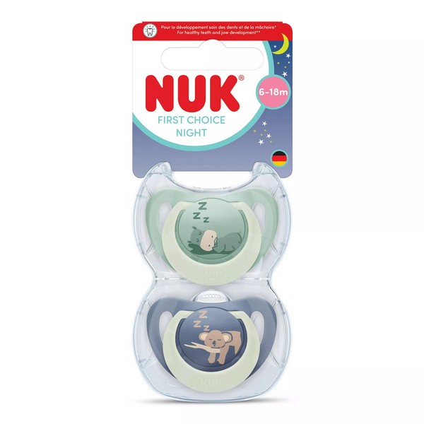 Продукт NUK First Choice Night - Биберон залъгалка, силикон, 6-18 мес., 2 бр. - 0 - BG Hlapeta