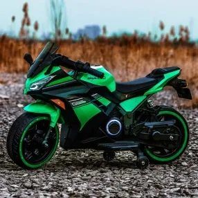 Акумулаторен мотор тип Kawasaki Ninja с меки гуми и кожена седалка, 12V 