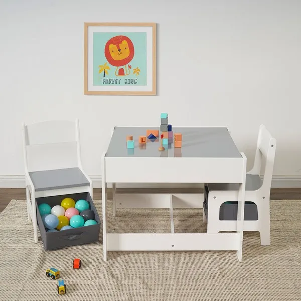 Продукт  GINGER HOME GINGER HOME - Детска Дървена Маса с 2 Столчета, Комплект, Двустранна с Черна Дъска, 2 в 1 - за Игра и Съхранени  - 0 - BG Hlapeta