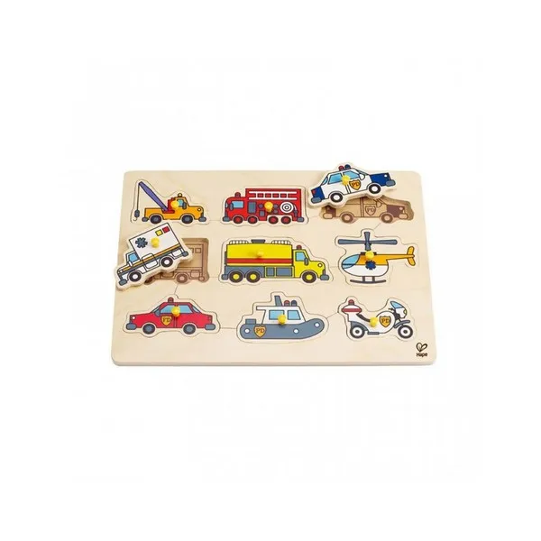 Hape - Дървен пъзел с превозни средства