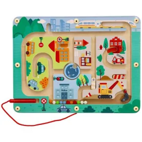 Lelin Toys Трафик - Дървен магнитен лабиринт с топчета